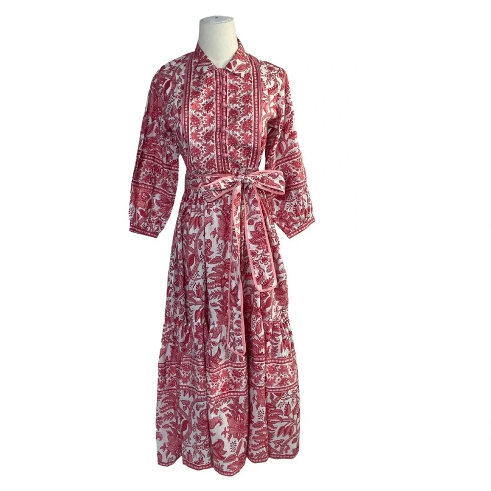 Block Print Belted Dress - Picture 2 of 8